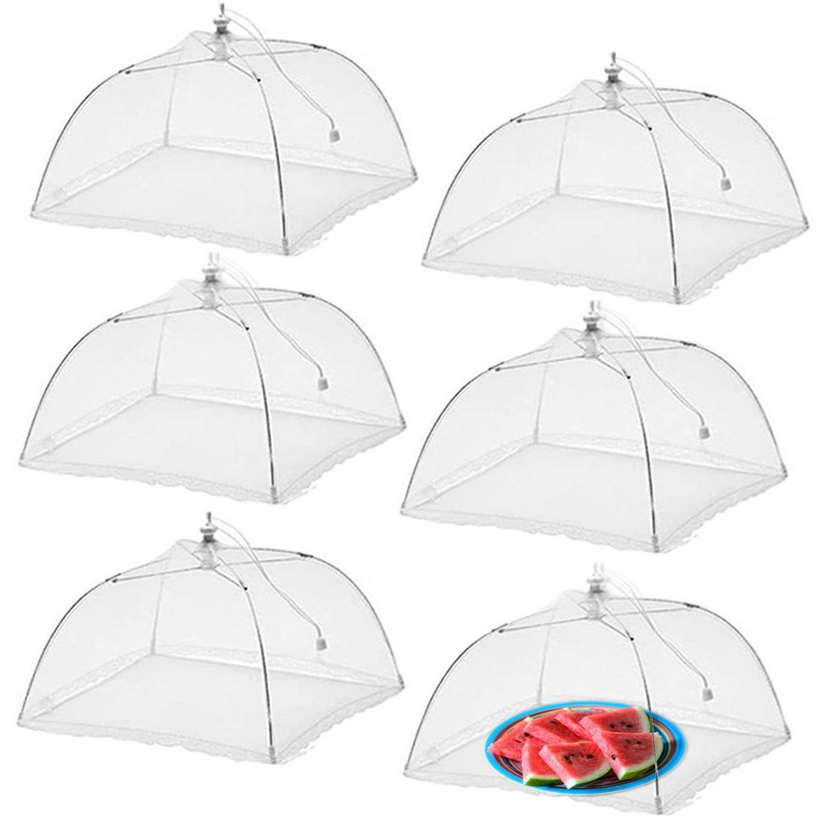 WISDOMWELL Pop-Up Mesh Food Covers Tent Umbrella 6 Pack 17 inch Reusable and Collapsible Screen Net Protectors for Outdoors Parties Picnics BBQs Keep Out Flies Bugs Mosquitoes