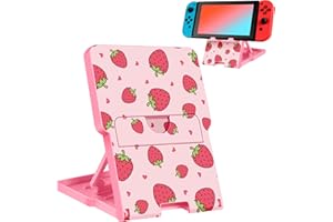 Lotadilo Switch Stand for Nintendo Switch/OLED - Cute Holder for Women Girls Boys Kids Teens Cartoon Design Cool Phone Stand Adjustable Portable Foldable Switch Accessories, Strawberry