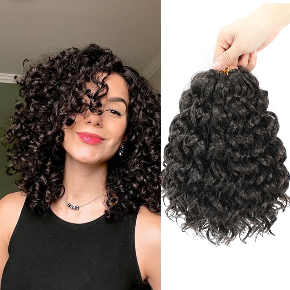 Photo 1 of Gogo Curl Crochet Hair 10 Inch Short Curly Crochet Hair for Black Women Beach Curl Crochet hair - Water Wave Curly Crochet Braids Hair Deep Wave Synthetic Braiding Hair Extensions(10 Inch 7 Packs 4#)