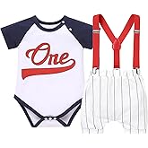 IBTOM CASTLE Baby Boy First Birthday Outfit Bow Tie One Year Old Romper Short Suspenders Cake Smash Clothes Set