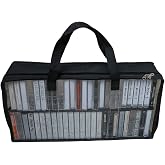Evelots Cassette Tape Bag -See Thru Organizer Storage with Handles - Easy Carrying Case - No Dust or Moisture - Holds 50 Tapes with cases