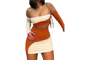 MSLG Women's Summer Two-Piece Skirt Sets Sexy Off Shoulders Top Y2K Going Out Short T-Shirt Sets Mini Dress Outfits D293