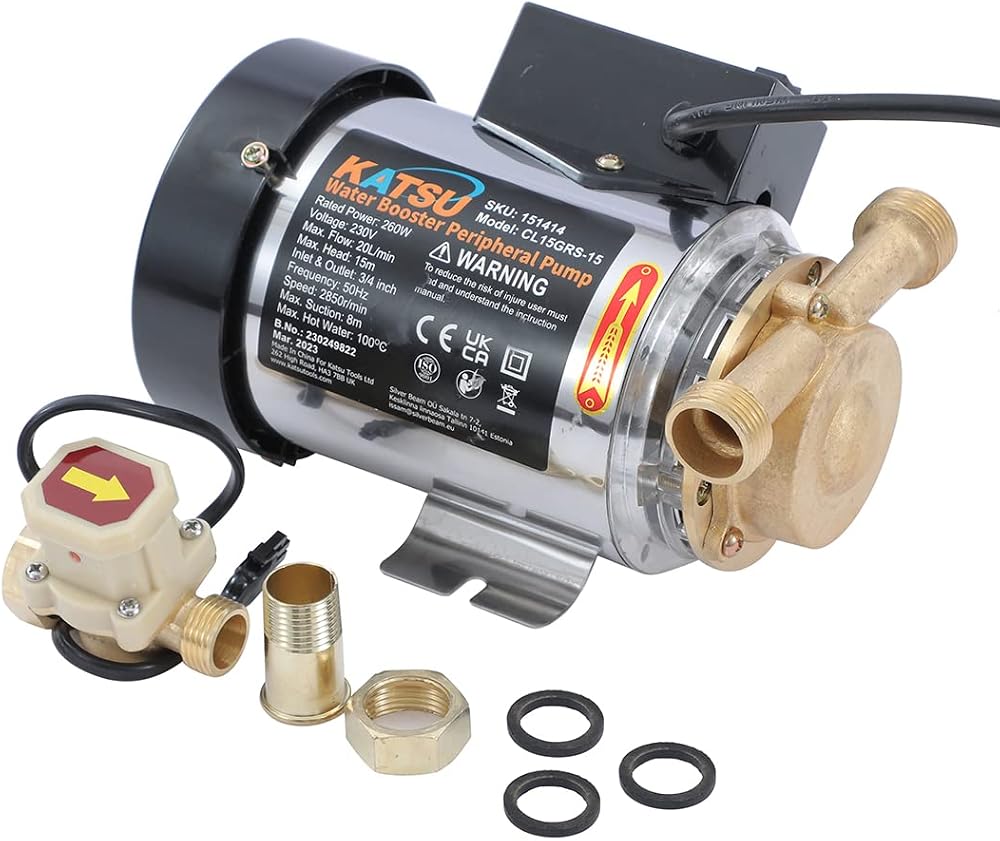 KATSU Water Booster Pump 260W Copper Motor 3/4in 15m Head 20L/min