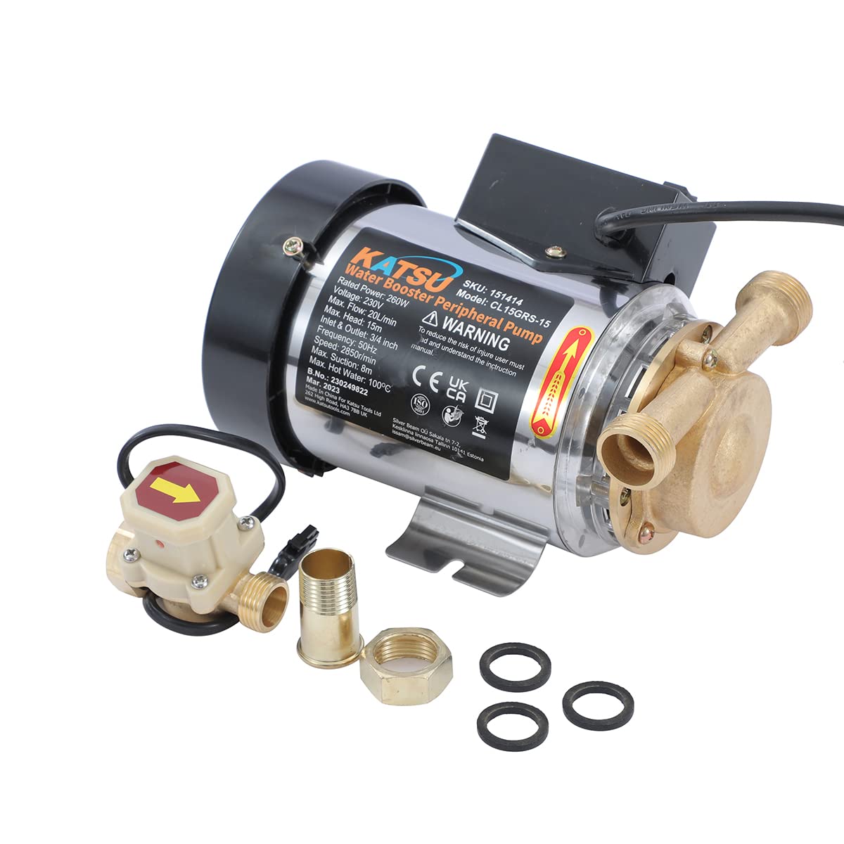 KATSU Water Booster Pump 260W, Automatic On-Off Pressure Control Switch, Hot and Cold Water Pump for Garden Home Shower Washing Machine 151414