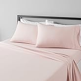 Amazon Basics Lightweight Super Soft Easy Care Microfiber 4-Piece Bed Sheet Set with 14-Inch Deep Pockets, Luxury Bedding, Queen, Blush Pink, Solid