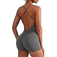 YEOREO Backless Tummy Control Jumpsuits for Women One Piece Workout Jumpsuits Sleeveless V Back Lizvette Scrunch Yoga Rompers