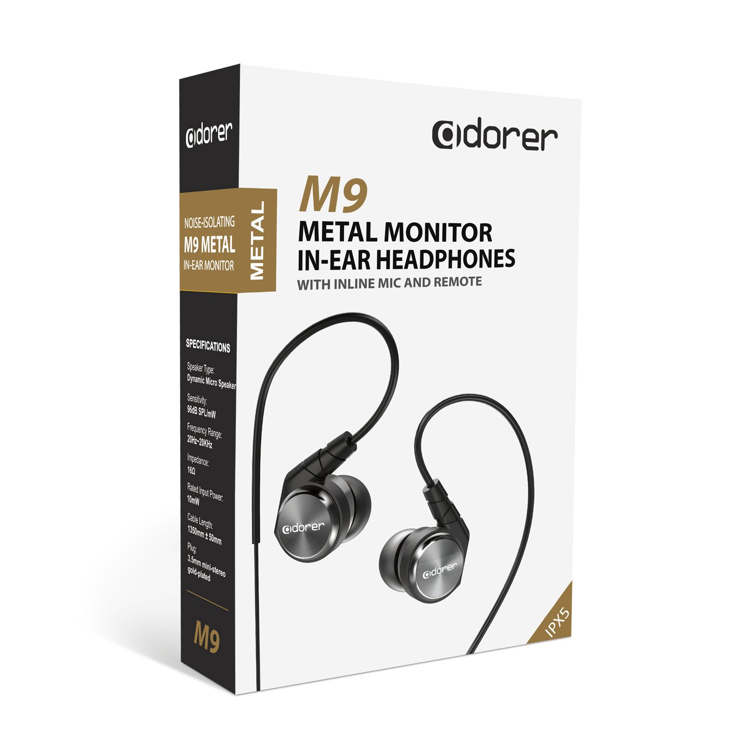 Adorer Earphones M9 High-fidelity Audio In-Ear Headphones with Microphone, Noise Isolating Earbuds for iPhone, iPad, samsung, Android, MP3 Player