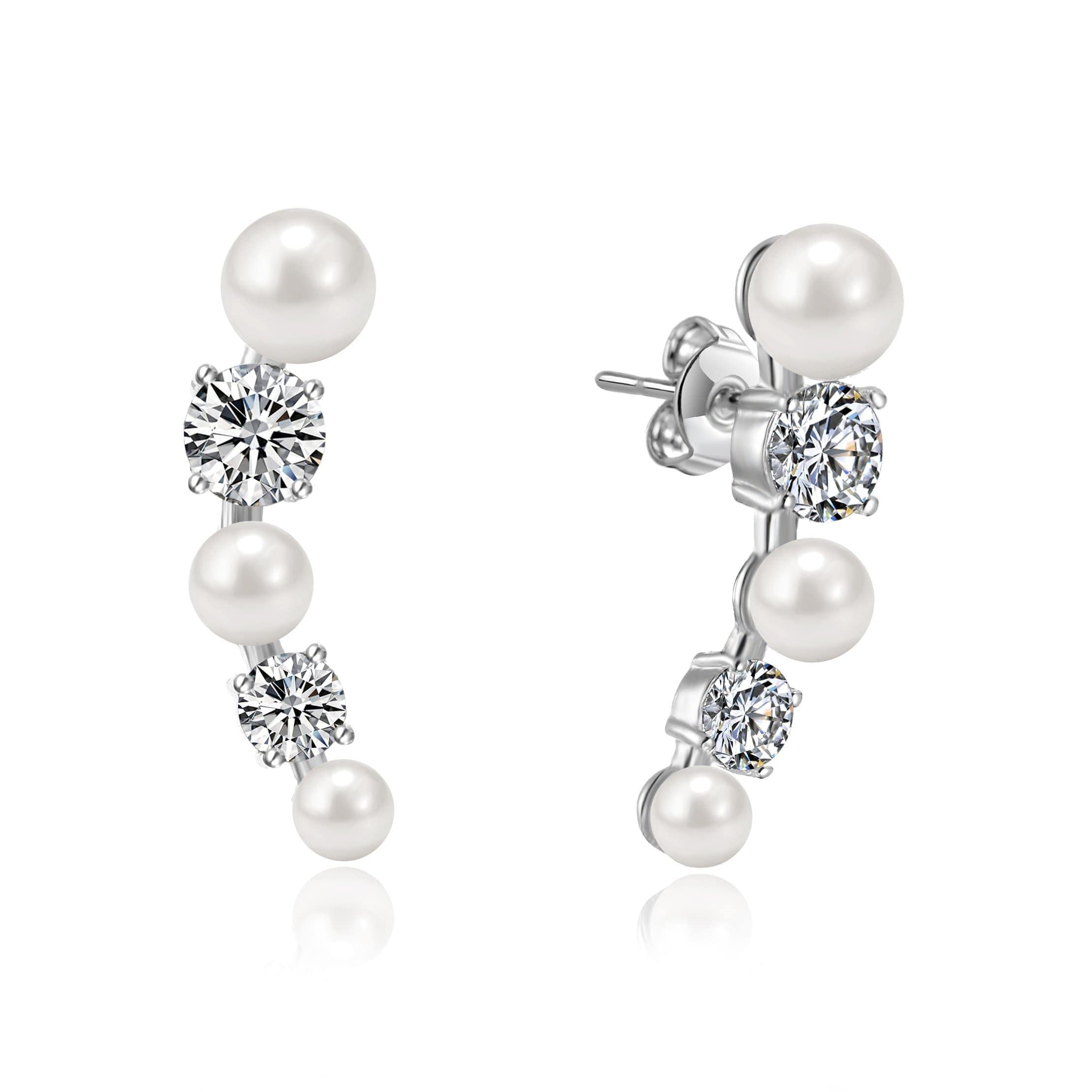 Philip Jones White Pearl Climber Earrings Created with Zircondia® Crystals
