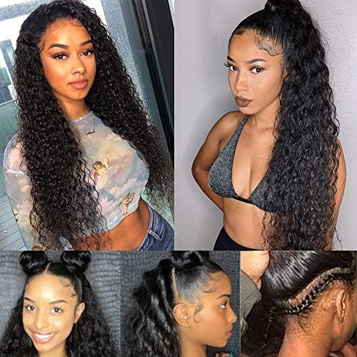 Brazilian Water Wave 360 Lace Frontal Wigs Pre Plucked with Baby Hair Glueless 360 Lace Wigs for Women Curly Wave Wigs Human Hair Wet and Wavy Wigs Can be Bleached Knots Virgin Remy Hair Extensions