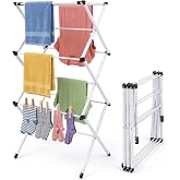 Honey-Can-Do 3-Tier Compact Clothes Drying Rack, 16 ft, No Assembly, White | Compact 3-tier accordion rack with 16 ft of drying space; folds flat to 4 in for apartments and small spaces.
