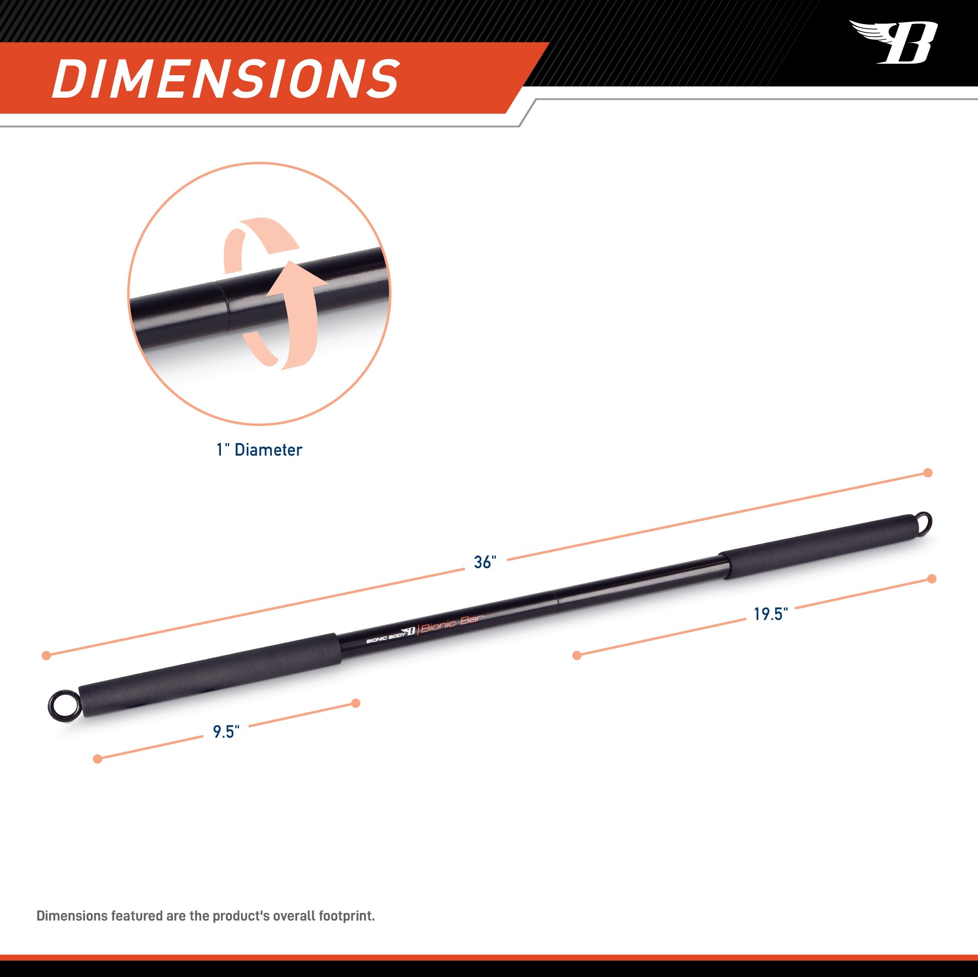 BIONIC BODY 36 Inches Light Weight Resistance Training Straight Bar – Fits All Resistance Bands/Accessories with Carabiners BBEB-020