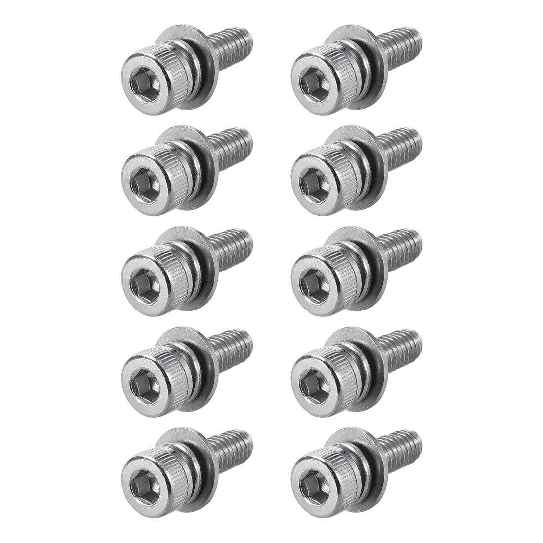 sourcing map M4 x 12mm Stainless Steel Hex Socket Head Cap Screws Bolts Combine with Spring Washer and Plain Washers 10pcs
