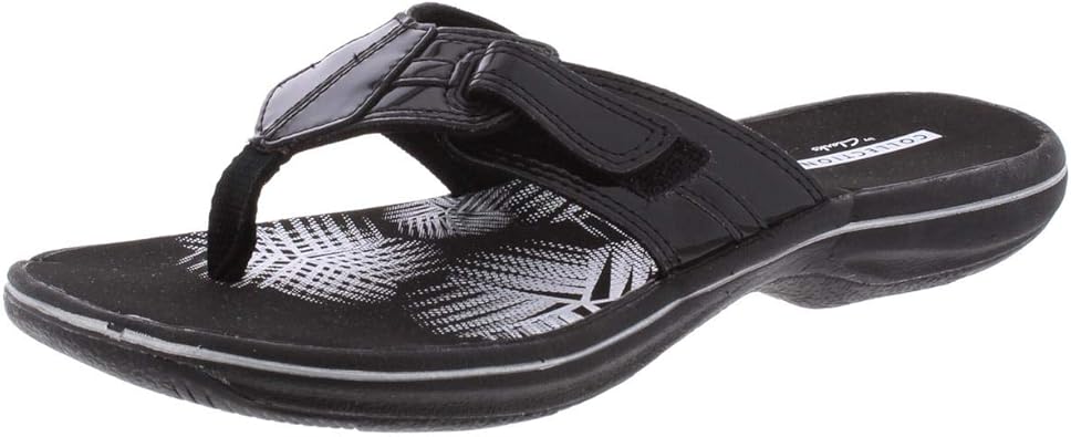 clarks black patent flip flops