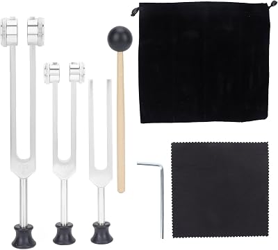 YUYTE Tuning Forks Set 128Hz 256Hz 512Hz Body Weighted Silver