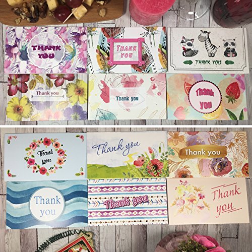 Hatinkaart - Thank You Cards - Set of 12 Different Double-Sided Designs - 3.5" x 5.9"