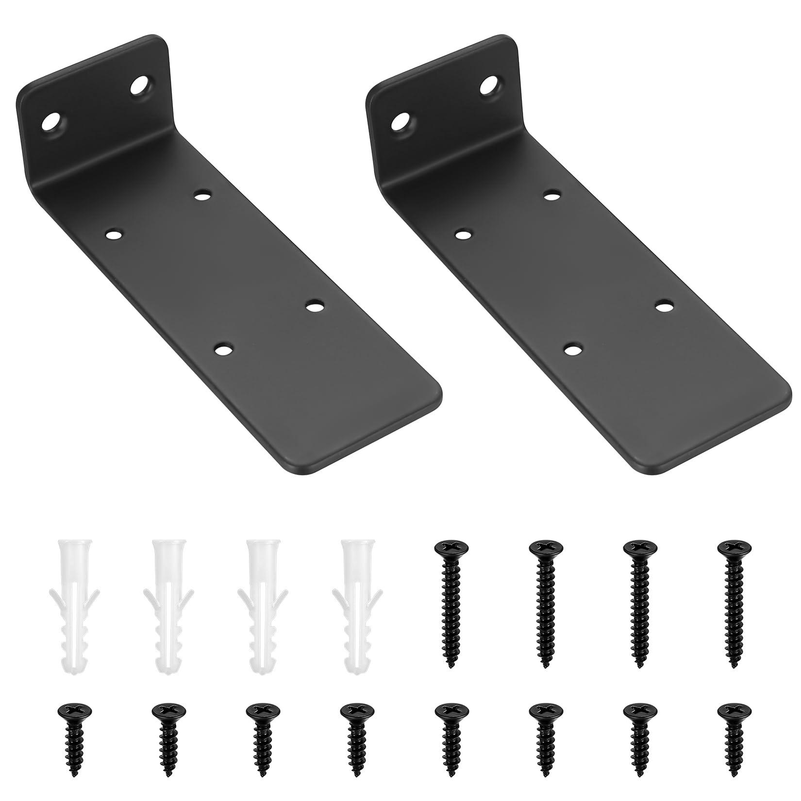 2 Pcs Floating Shelf Brackets, Scaffold Board Shelf Brackets & Supports, 5.59 Inch Heavy Duty Metal Black L Wall Bracket for Shelves, Wall Mounted Shelving Bracket for Hanging