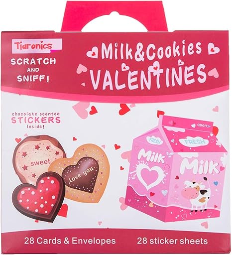 Amazon Co Jp 子供用バレンタインカード ミルク クッキー用 スクラッチ スニッフ 32ステッカー 28枚 封筒 スーパーバレンタインパック おもちゃ