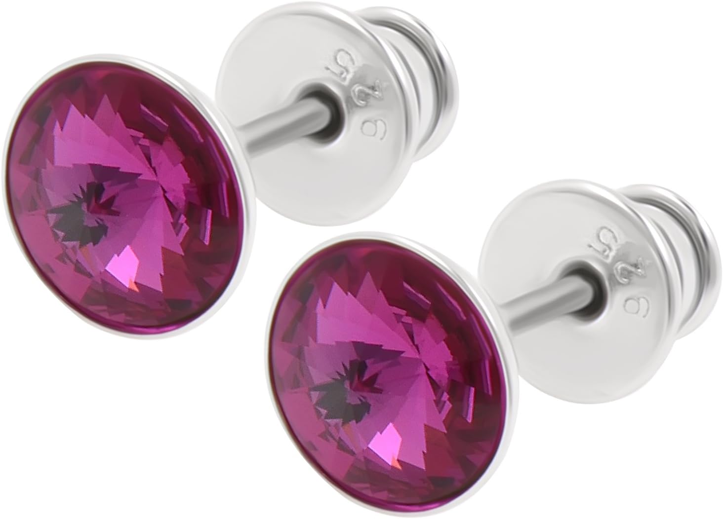 925 Sterling Silver Cerise Pink Stud Earrings with Swarovski Crystals Gift for Women and Girls Gift Box Birthday Christmas Anniversary Mother's Day