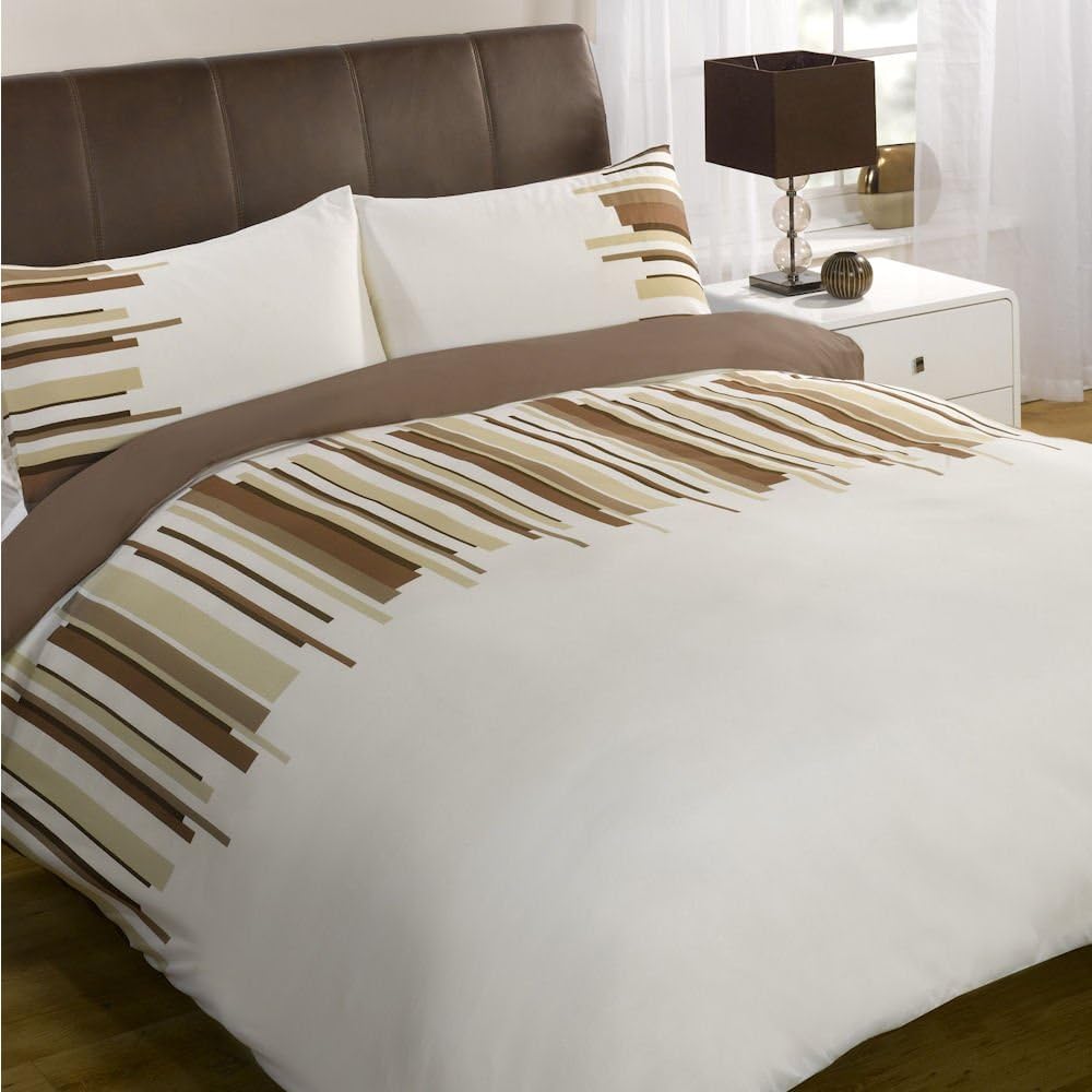 Balance Natural Cream Beige Brown Stripe King Size Duvet Quilt Cover