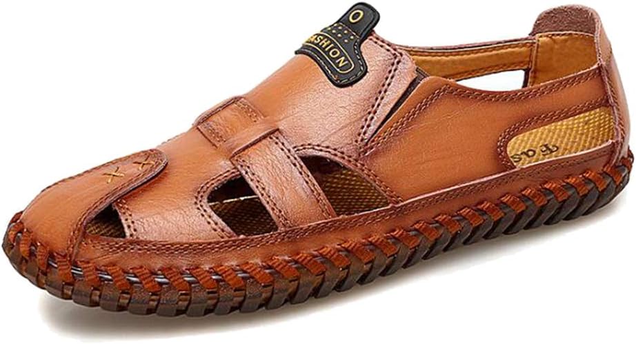 Scennek Outdoor Fisherman Shoes,Mens Sports Sandals Leather Closed Toe Summer Sandals for Hiking Trekking Running Breathable 5.5-12UK