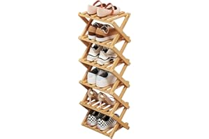 Simcat Bamboo Shoe Rack, Portable Folding Shoe Storage Rack,No Installation Free Standing Shoe Rack for Entryway, Closet, Dorm/Small Spaces (6 Tier)
