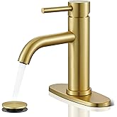 Gold Bathroom Faucet, WINKEAR Single Hole Bathroom Faucet with Pop-up Drain and Flexible Hoses, Single Handle for Sink, Vanity, RV, Modern Farmhouse, Suitable for 1 Hole or 3 Hole