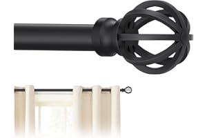 POSKENA Black Curtain Rods for Windows 28 to 48 Inch, 5/8" Diameter Heavy Duty Metal Adjustable Small Drapery Rod With Bracket