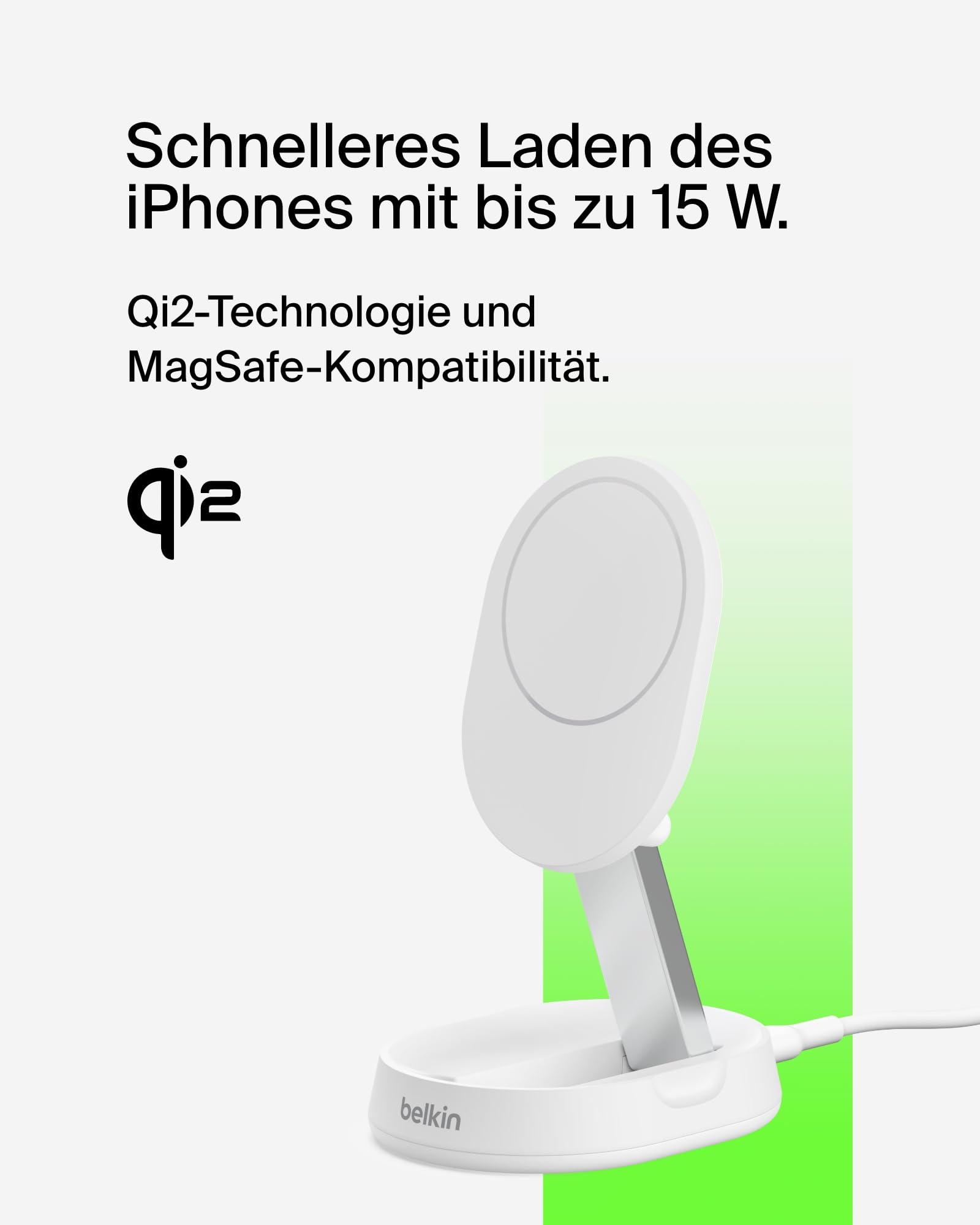 Belkin BoostCharge Pro induktive Ladestation 15W, Qi2-Ladegerät, kabelloses Ladegerät, kompatibel mit MagSafe, kabelloses Qi2-Ladestation für Apple iPhone 16/15/14/13/12, inkl. 20-W-Netzteil – Weiß 2