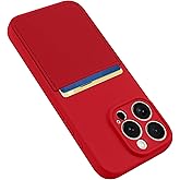 Karrint Designed for iPhone 16 Pro Case with Card Holder for Women Men Soft Silicone Cover [Microfiber Lining] Full Camera Protection Shockproof Slim for iPhone 16 Pro Case Wallet Red