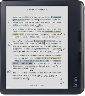 Libra Colour Black | Liseuse eBook Couleur | Écran Couleur E Ink Kaleido™ 3 sans Reflets de 7" | Option Mode Sombre | Étanche | Livres Audio | 32 Go de Stockage | Noir