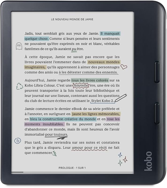 Libra Colour Black | Liseuse eBook Couleur | Écran Couleur E Ink Kaleido™ 3 sans Reflets de 7" | Option Mode Sombre | Étanche | Livres Audio | 32 Go de Stockage | Noir