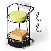 NiHome Soap Holder with Efficient Drainage 2-Tier, Shampoo Bar Holder, Bar Soap Holder, Shower Soap Holder with Durable Rust-Free Finish (Black)