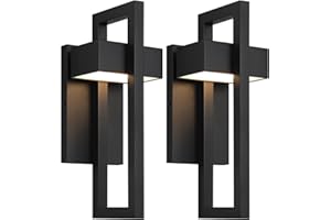 LamQee Outdoor Wall Lights Modern Exterior Lighting Fixtures, 3000K Integrated LED Outdoor Wall Sconce Lighting 2 Packs, Matte Black Outside Wall Mount Lights for House Front Door Porch Garage Patio