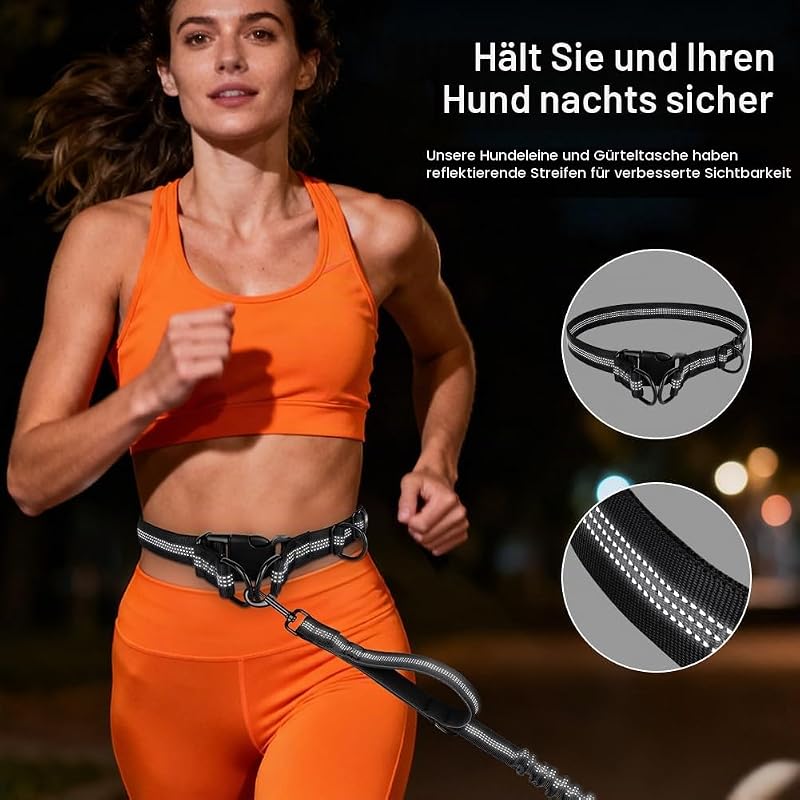 Joggingleine Hunde Freihändig mit Bauchgurt für Kleine Hunde Schwarz — Foto 4 von 7