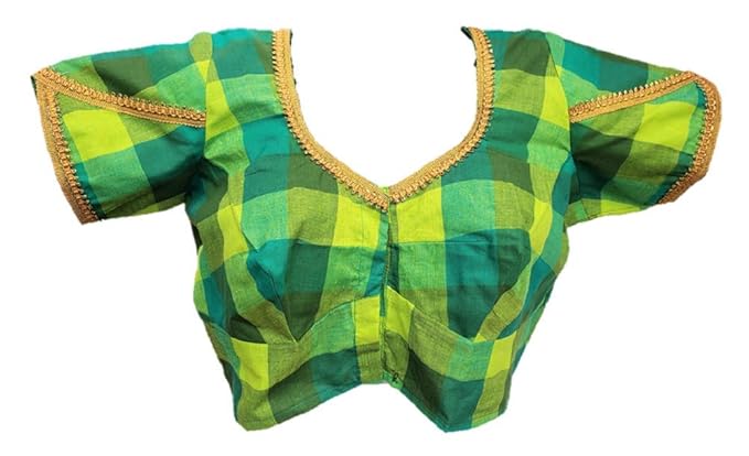 Noories Corner Women's Pure Cotton Checked Readymade Blouse (Size: 32-46)