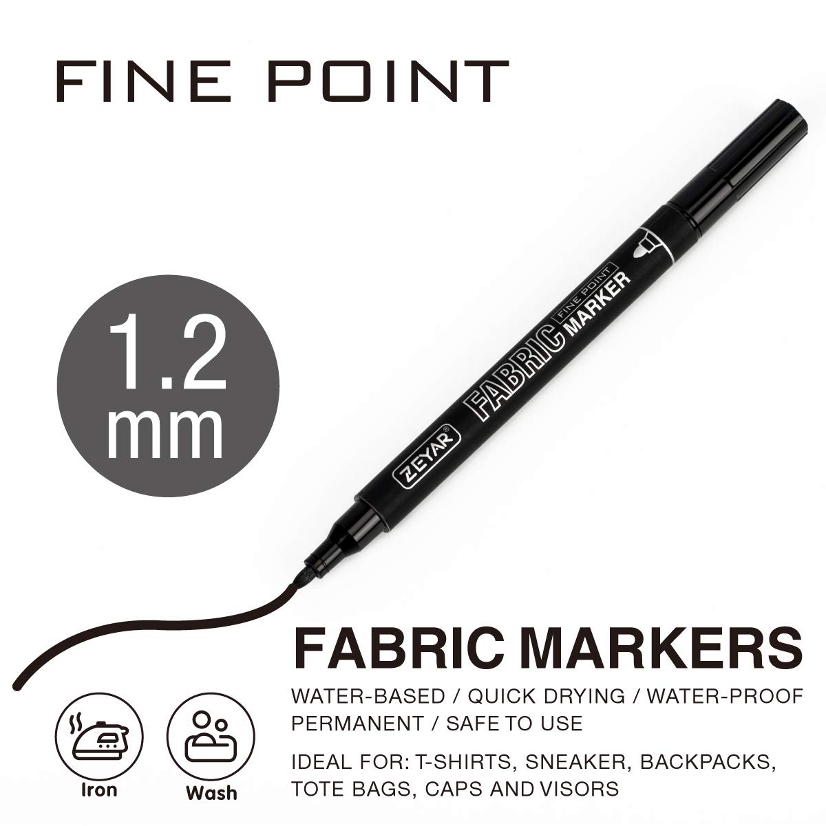 ZEYAR Permanent Markers Fabric Art Pens, Great on Bags, Shoes, T-shirts & Other Fabric Paint Materials - Child Safe & Non-Toxic For Washable Art and Lettering, Fabric Paints (24 Colors)
