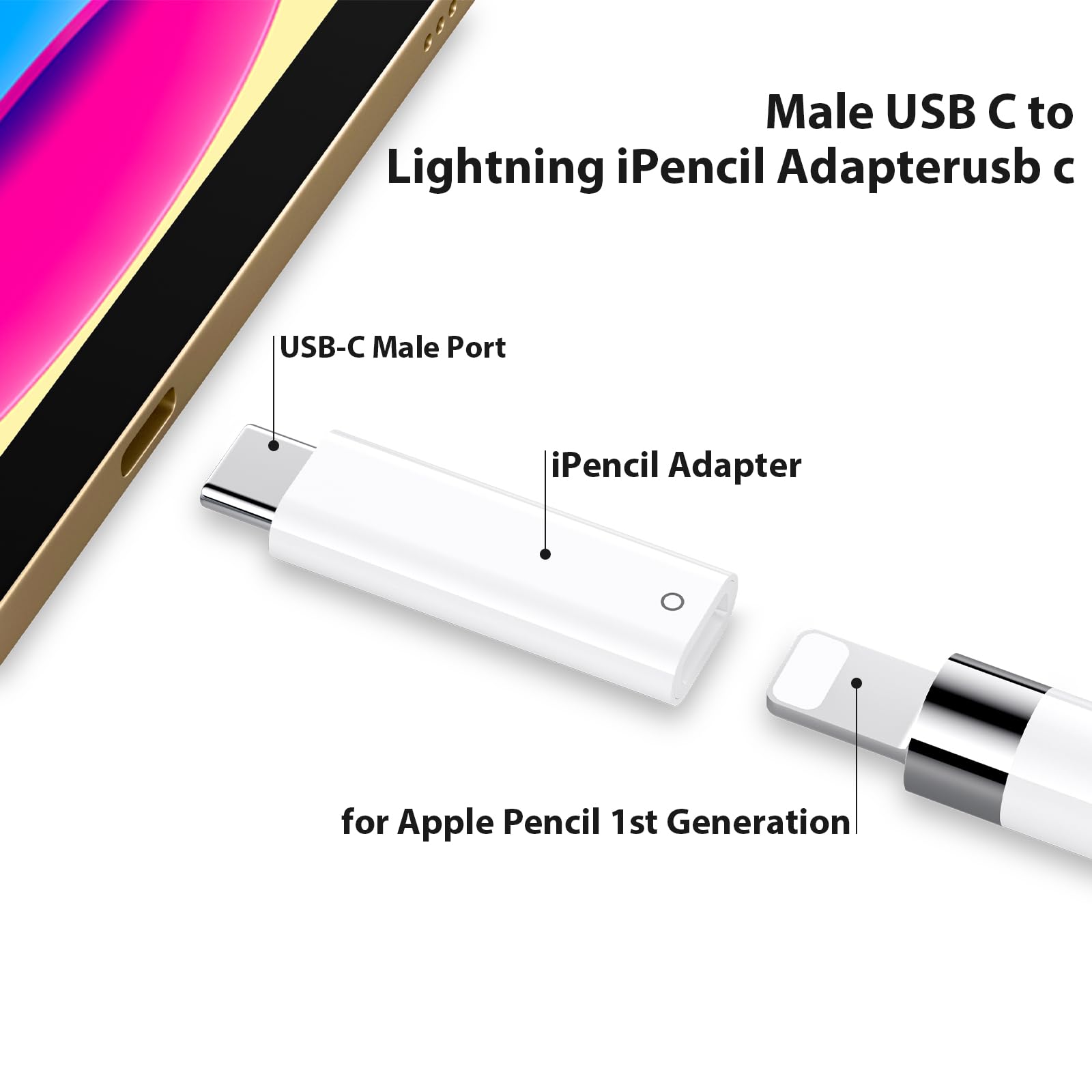 USB C Pencil Adapter for Apple Pencil 1st Generation, USB-C to for Lightning Pencil Charger Adapter Specific Compatible with iPad 10th Gen, Type-C iPencil Dongle Connector for iPad A16 with Pencil 1