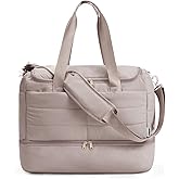 WANDF For Spirit Airlines Personal Item Bag 18x14x8, Lightweight Puffer Travel Duffle Bag for Women with Shoe Compartment & TSA Toiletry Bag Gym Hospital Carry-On Weekender Overnight (Khaki)