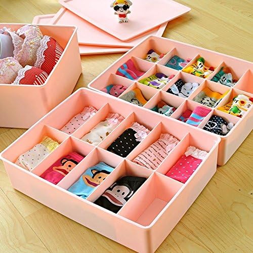 Storage Containers Organizer Storage Bag Box Ten grid underwear socks orangizer plastic drawer storage boxes with cover large storage container Random (3pcs)