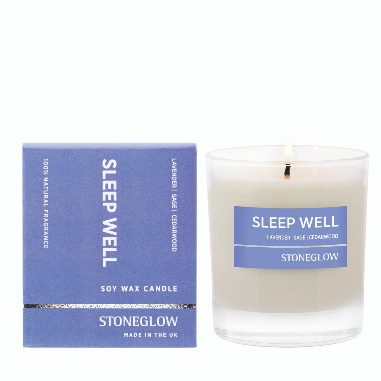 Stoneglow Wellbeing Collection - Sleep Well 220 Grams Scented Candle - Lavender, Sage, Cedarwood (Blue)