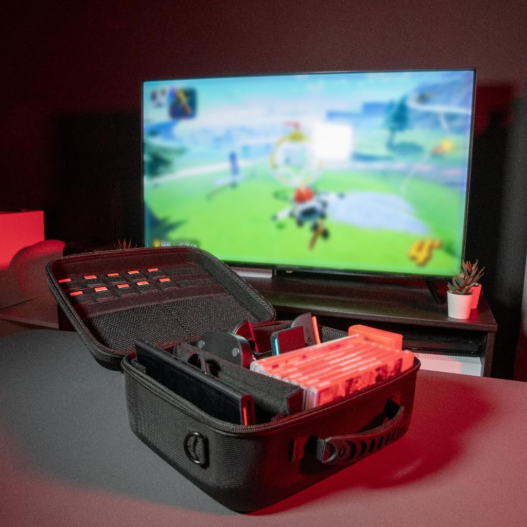 Konix Schutz- und Tragetasche Big Carry Case für Nintendo Switch 2 - Zubehörnetze - 14 Spielschächte - Schwarz 3