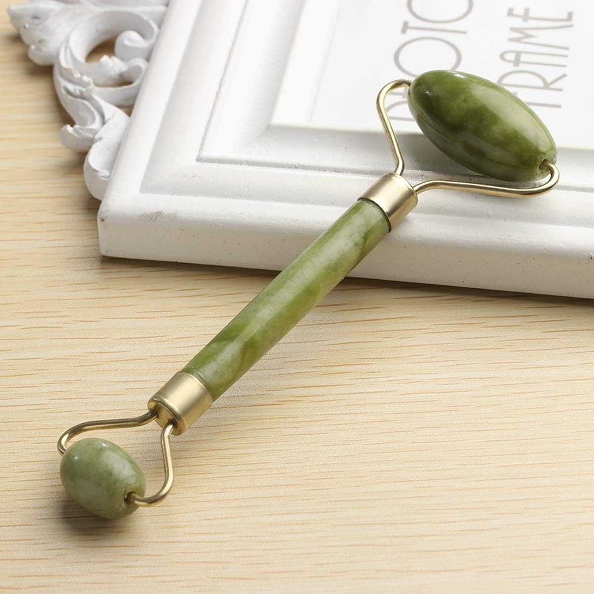 Lulupaxton Face Jade Roller Quartz Roller Gua Sha Scraping Massage Tool Pack 100 Natural Jade Facial Quartz Roller Anti Aging Wrinkles Beauty Tool, 03.Green & Rose, 1 Count, (Pack of 3)