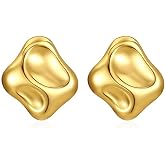 Chunky 14k Gold Plated Stud Earrings for Women Hypoallergenic Statement Earrings, Dainty Geometric Thick Studs Lightweight Earrings Fashion Jewelry Gifts