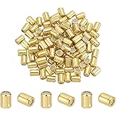 PH PandaHall 18K Gold Plated Stopper Beads 100pcs Adjustable Slider Beads Brass Metal Positioning Spacer Bead Colunm Rubber Bead for Chain DIY Craft Bracelet Necklace Jewelry Making Accessory, 6x4mm