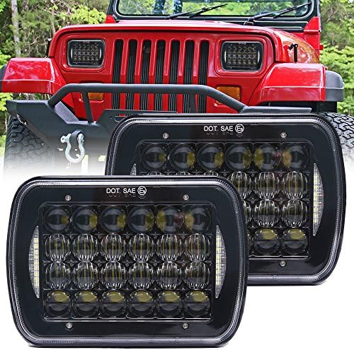 5x7 7x6 Inch 85W LED Rectangular LED Headlight Projector Headlamp Replacement H6054 H5054 H6054LL 69822 6052 6053 for Jeep Wrangler YJ Cherokee XJ Truck 4X4 Offroad (Black Pair)