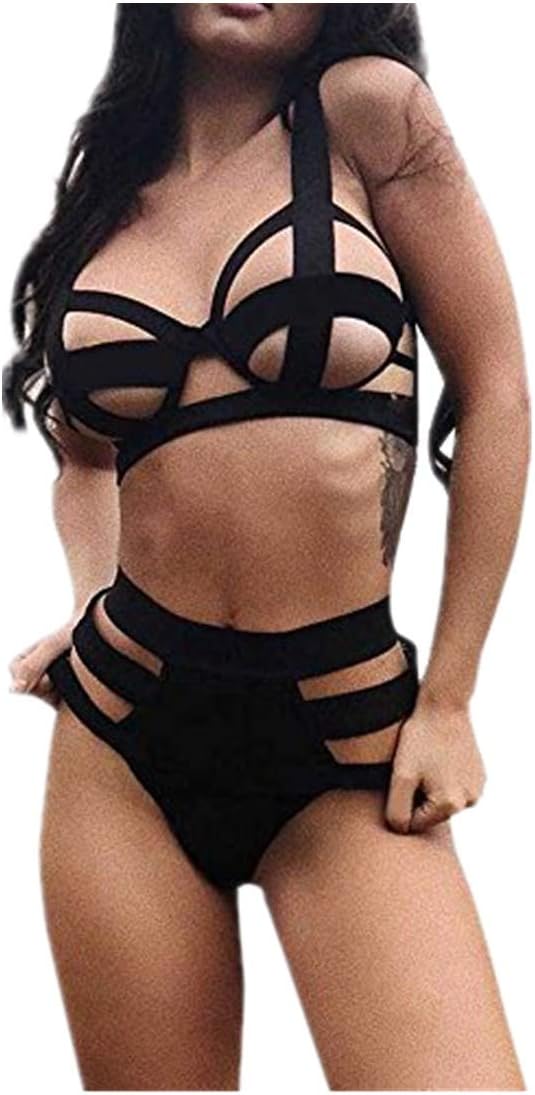 jiumoji Women Push Up Padded Bras Lingerie Stretchy Lace Plus Size High Waisted G-String Thong Underwear