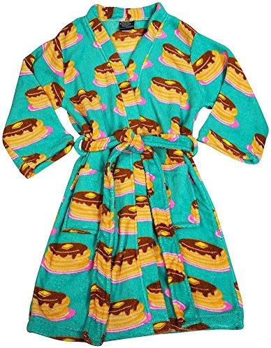 Fancy Girlz - Big Girls Long Sleeve Plush Teal Pancakes Robe, Turquoise 38495-7/8