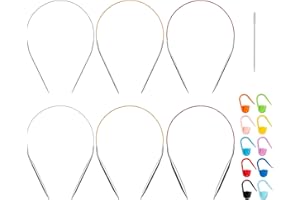 COOWAYZE 16 inch Stainless Steel Circular Knitting Needles Set for Beginners, 6 PCS US Size 0 2.5 6 8 10 11 Metal Round Knitting Needles with Magic Loop, Fixed Circle Needles for Hats, Socks, Baby Booties