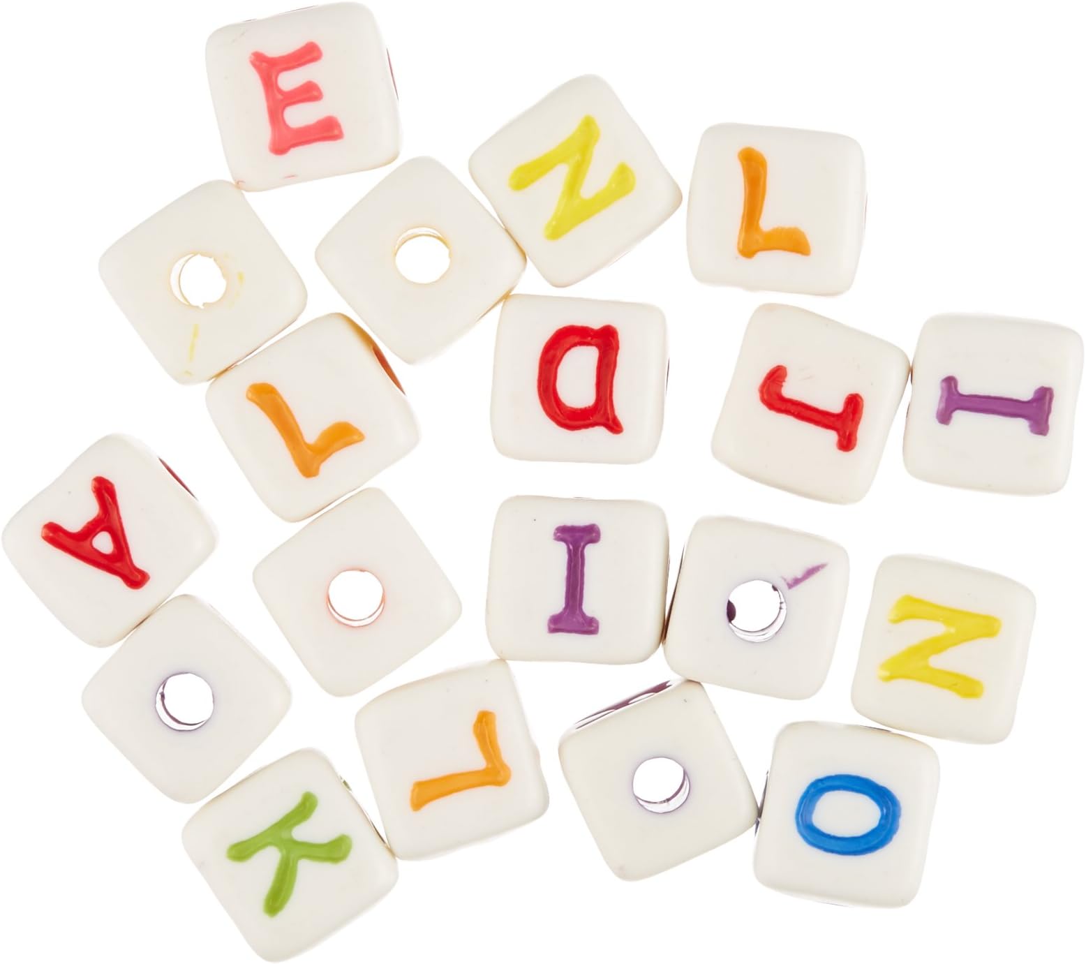 Darice 1971-56 Alphabet Beads - Cube - Assorted - White with Color Letters - 12mm - Big Value Alphabet Beads