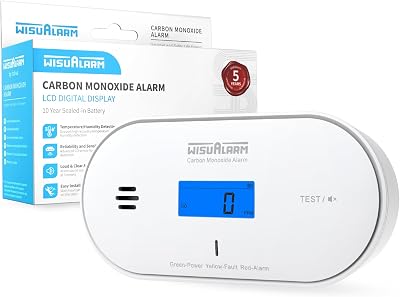 WISUALARM Carbon Monoxide Detector with 10 Year Sealed Battery LCD Display